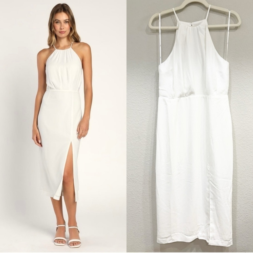 NWOT Lulus Dreamy Date Night White Sleeveless Midi Dress